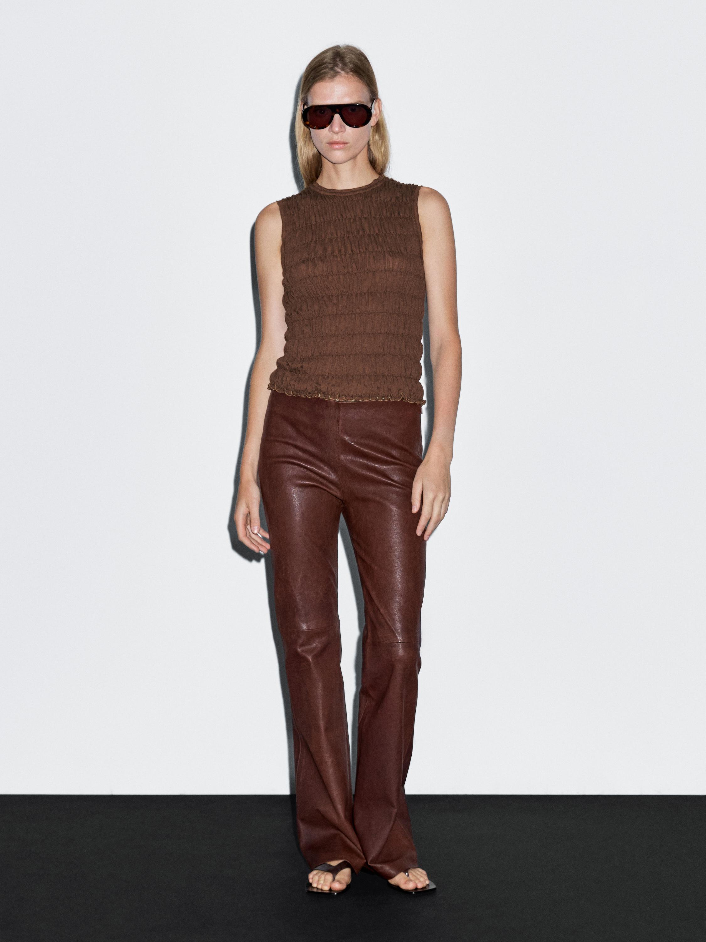 

Топ из хлопковой смеси со сборками Massimo Dutti, коричневый