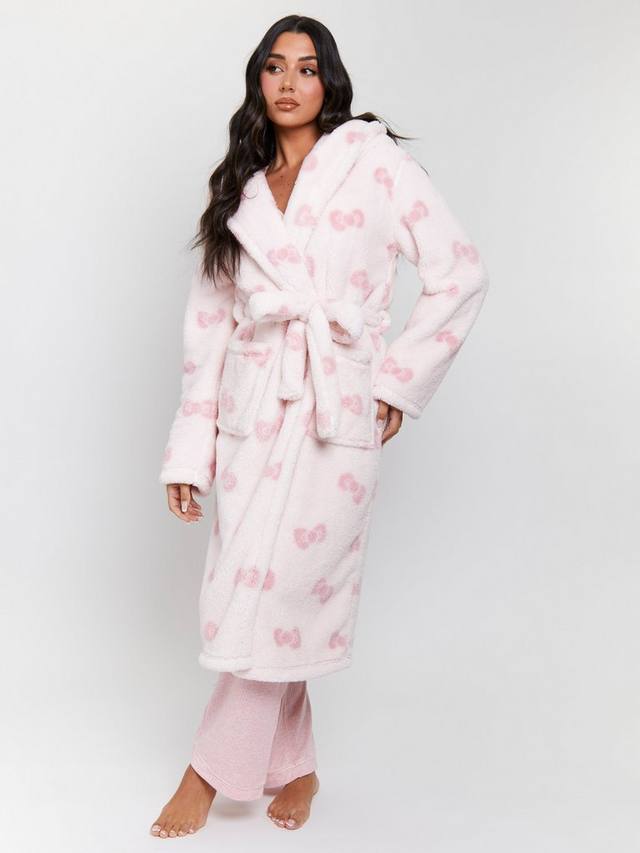 

Шерпа халат с капюшоном и бантом Loungeable, Pink