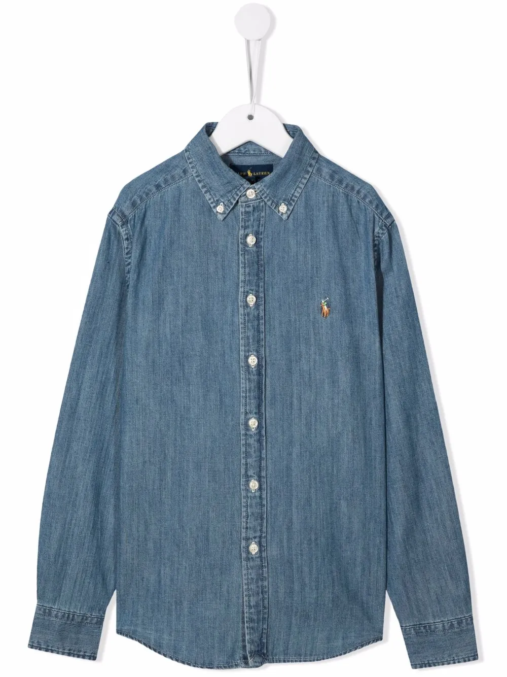 

Джинсовая рубашка с вышитым логотипом POLO RALPH LAUREN KIDS, синий