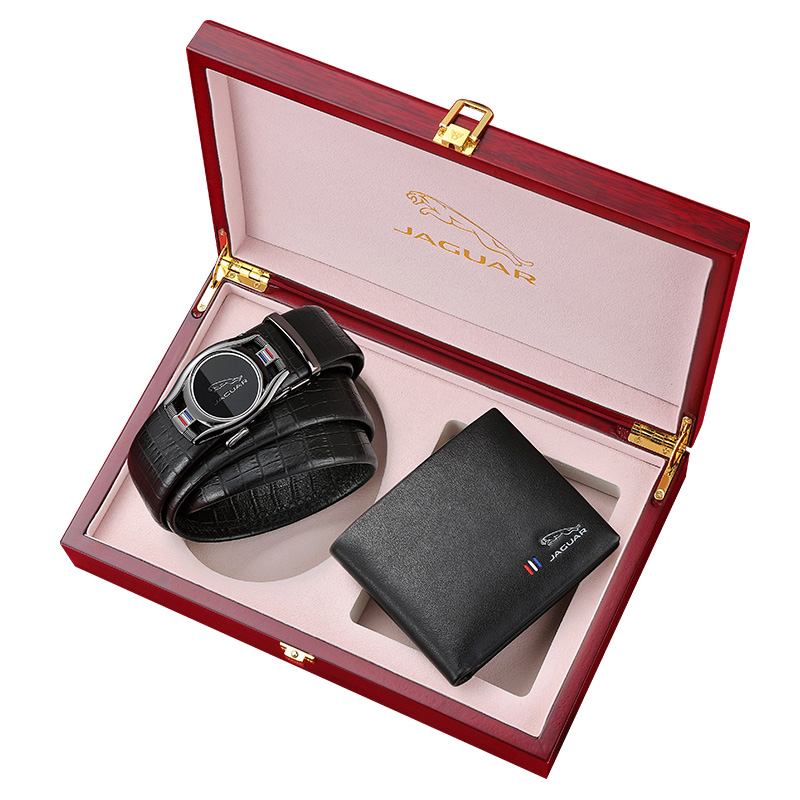 

JAGUAR Кожаный мужской ремень черный с кошельком в подарочной упаковке, Black-Belt+Wallet, Gift Box Set