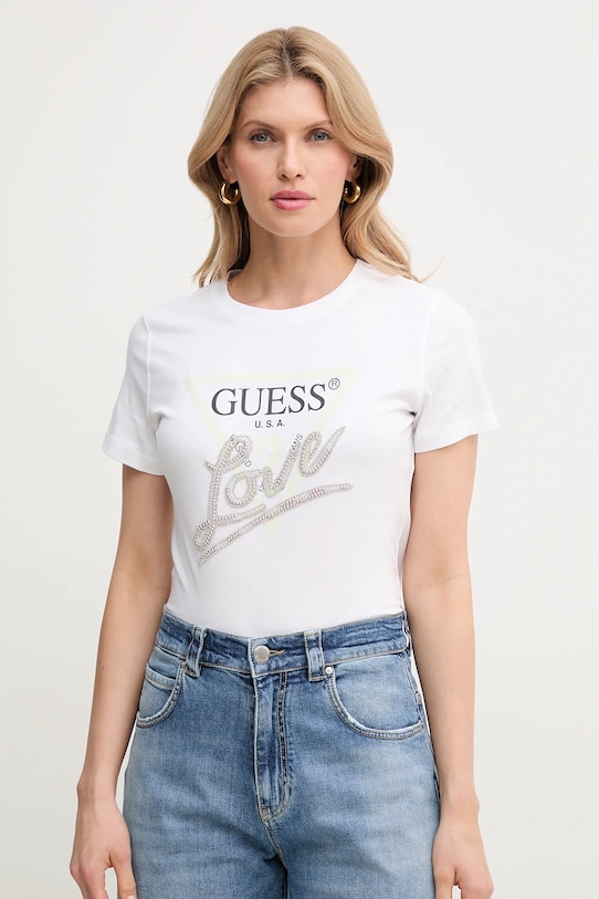 

Хлопковая футболка Guess, белый
