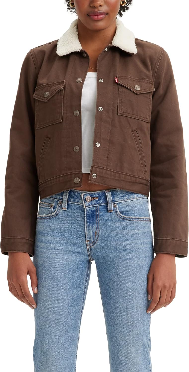 

Levi's Женская куртка-тракер Sherpa с застежкой на кнопках Og Snap, (New) Chicory Coffee