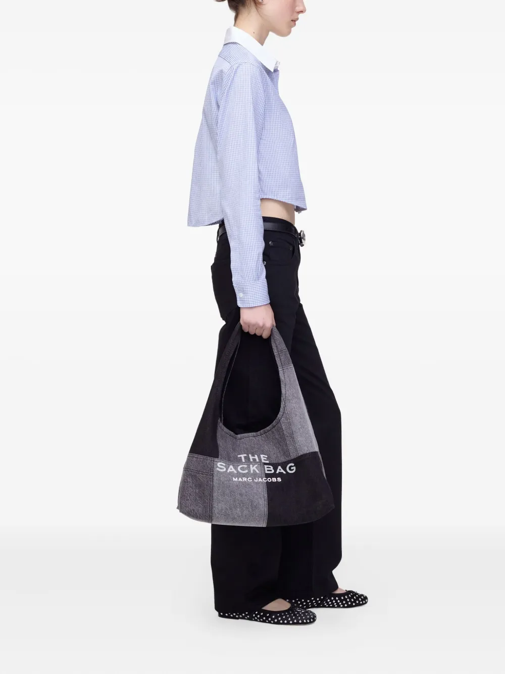 Укороченная рубашка в клетку гингем MARC JACOBS, синий — фото 2