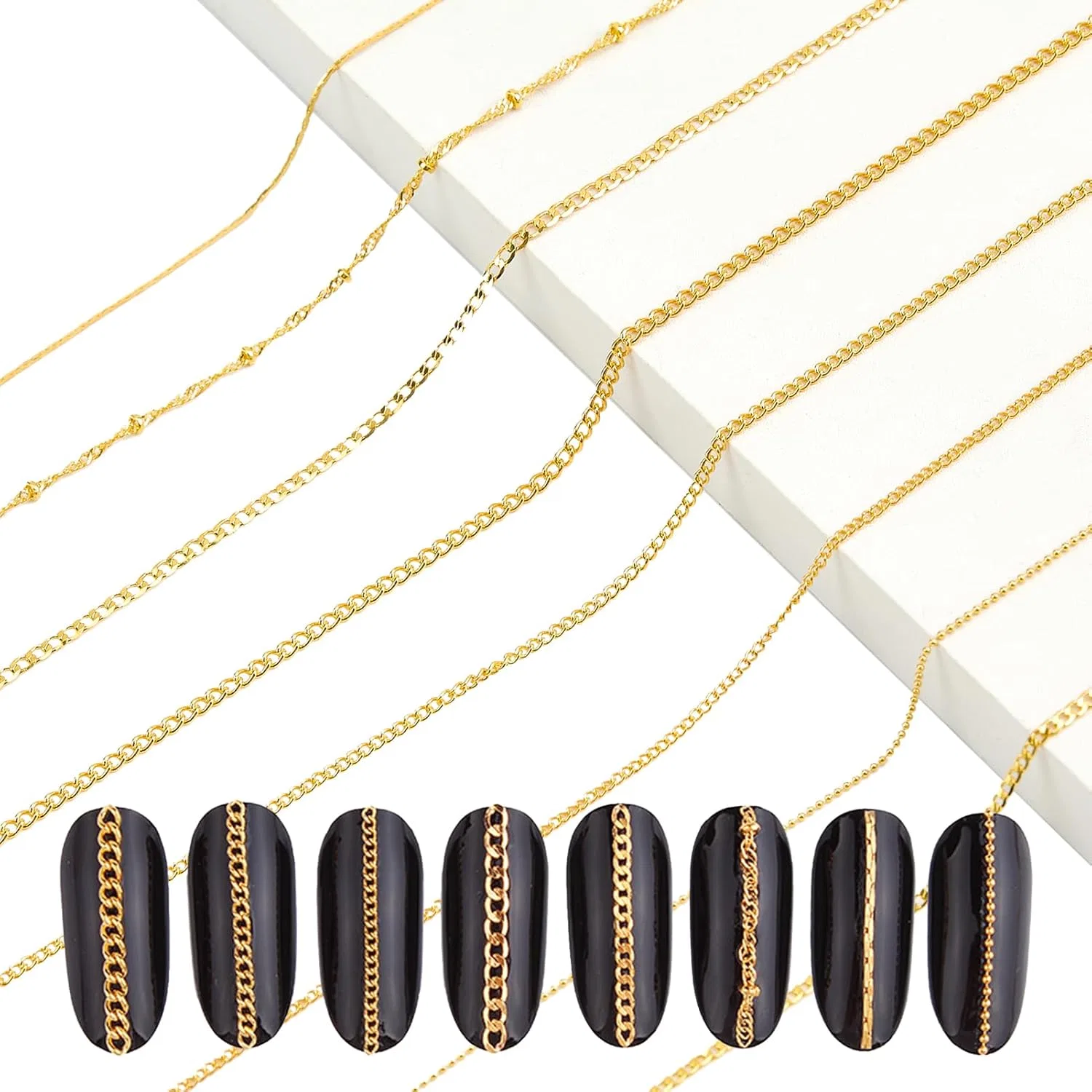 8 полосок металлических цепочек для ногтей NNICENEEDED Nail-Nn0001-D658-Eu17