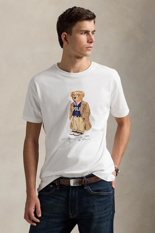 

Хлопковая футболка Sscncmslm1 с коротким рукавом Polo Ralph Lauren, белый