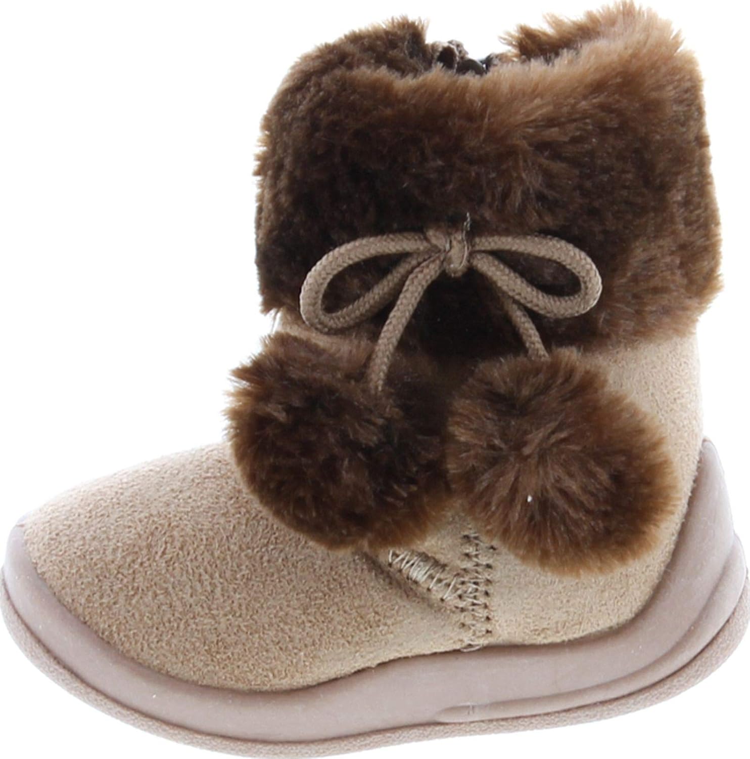 Детские ботинки с помпоном на плоской подошве Kali Footwear, Camel — фото 2