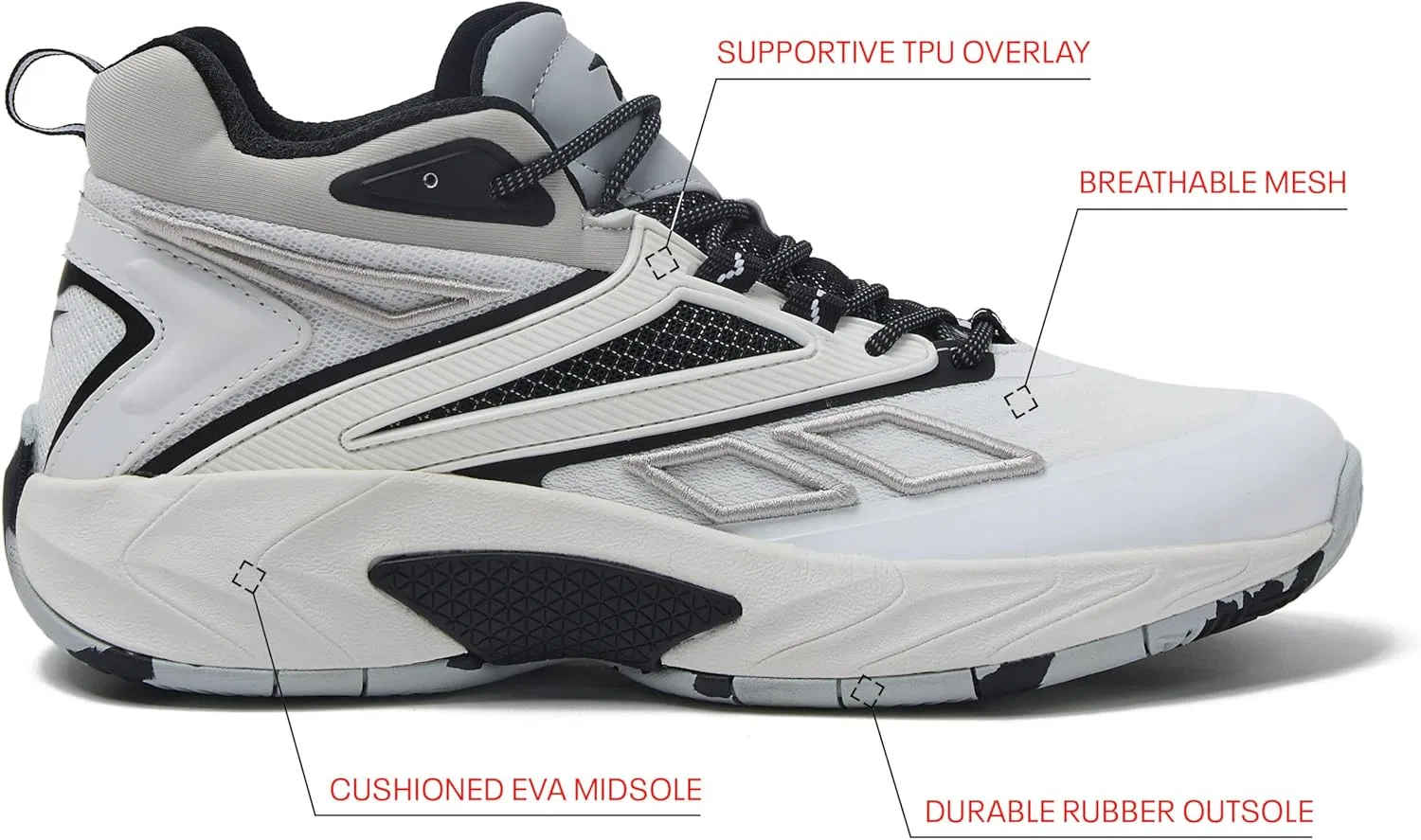 Кроссовки Reebok Zone Breaker для мужчин, White, Jet Black, Grey — фото 2
