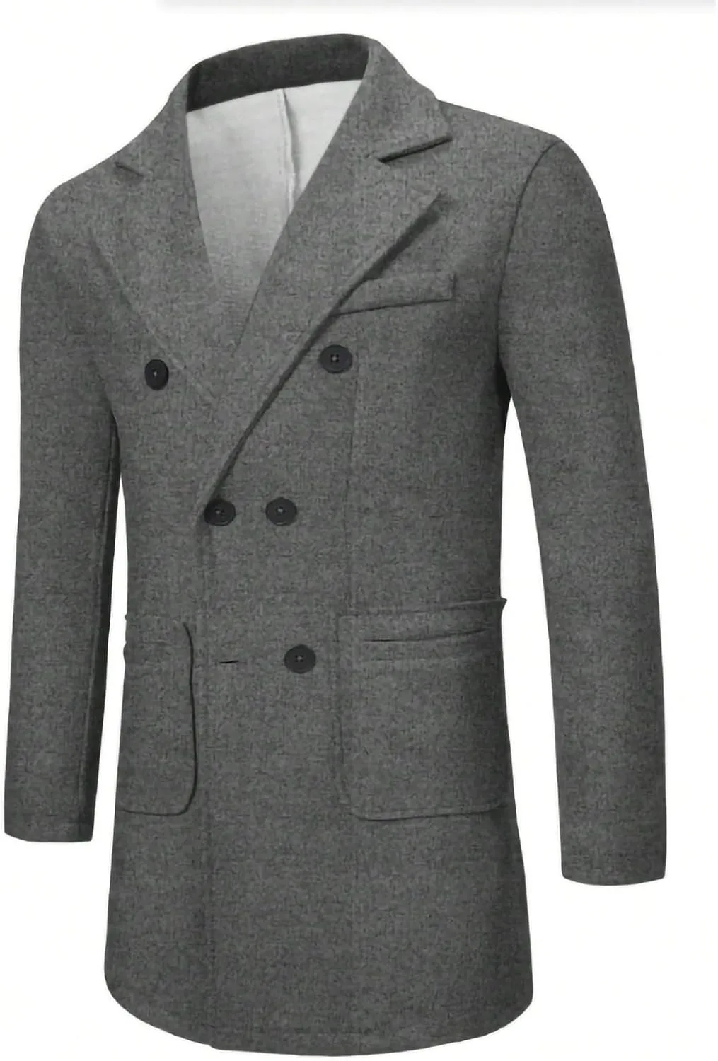 Тренчкот мужской 2025 винтажное двубортное пальто pea coat с лацканами ветровка пальто осеннее длинное с карманами generic, серый — фото 4