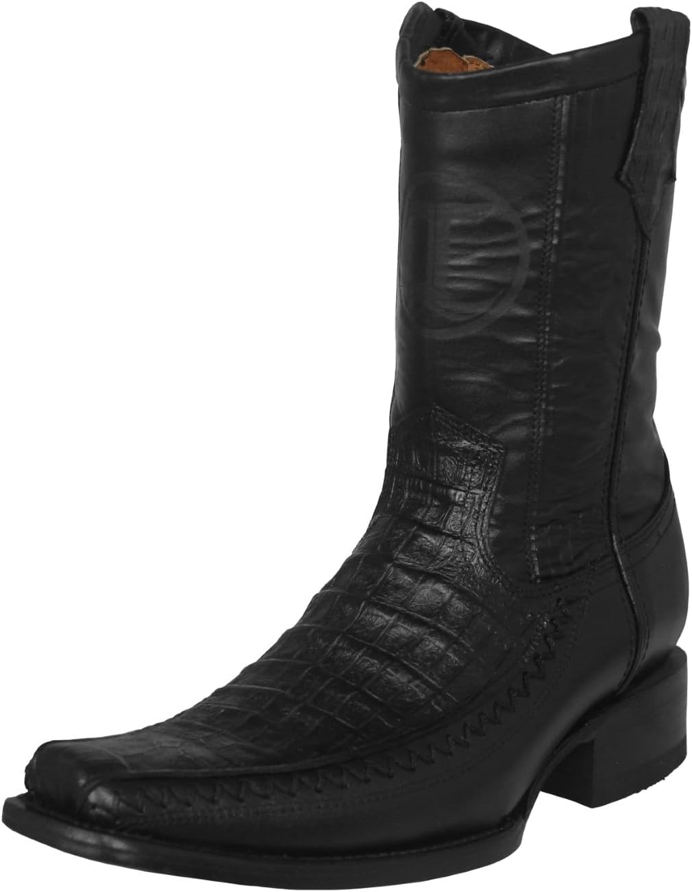 

Мужские черные ковбойские сапоги Texas Legacy с принтом под крокодила на задней части, кожаные, с молнией и квадратным носком