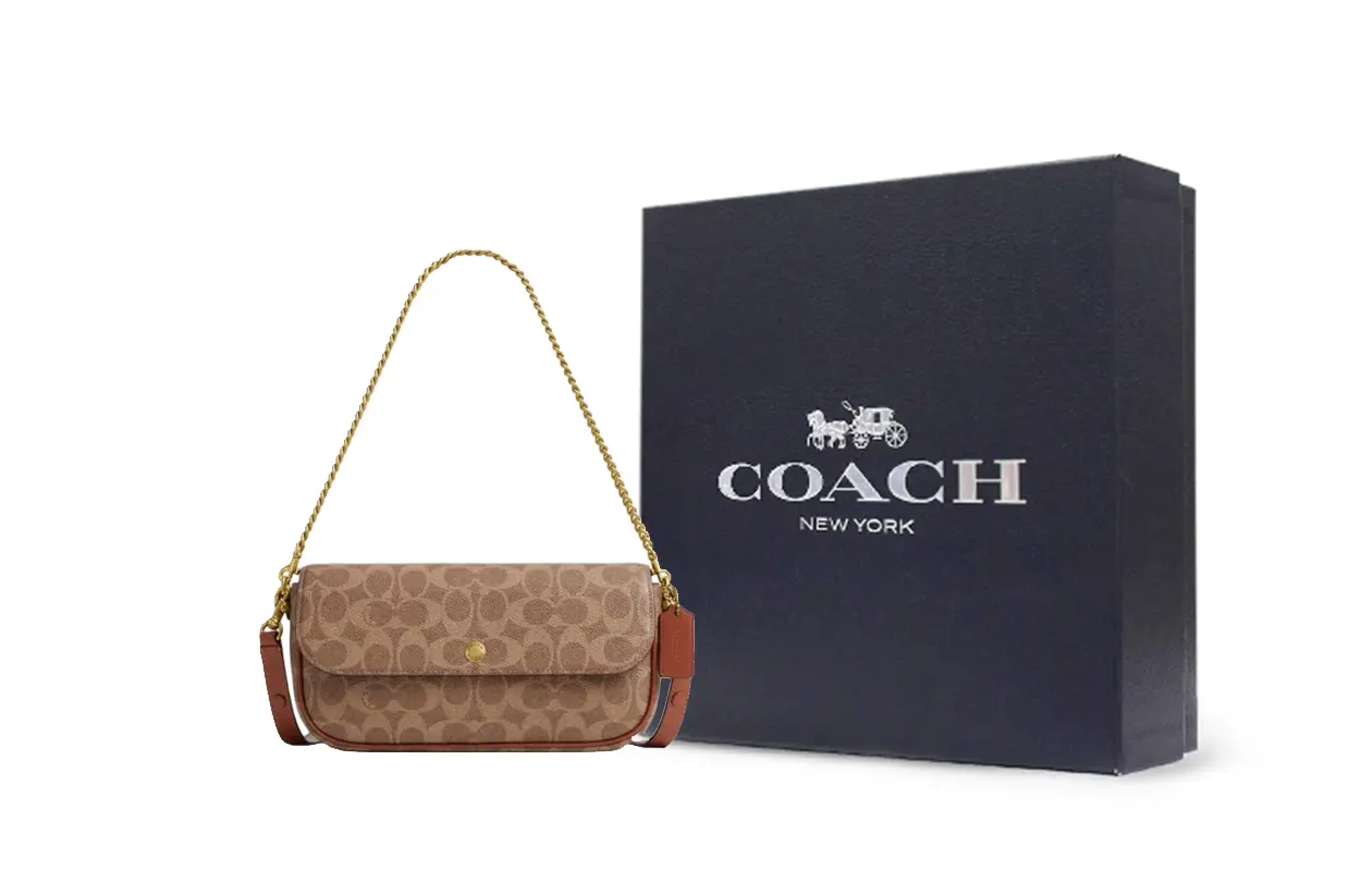 

COACH Женская сумка через плечо из искусственной кожи среднего размера коричневого желто-карамельного цвета