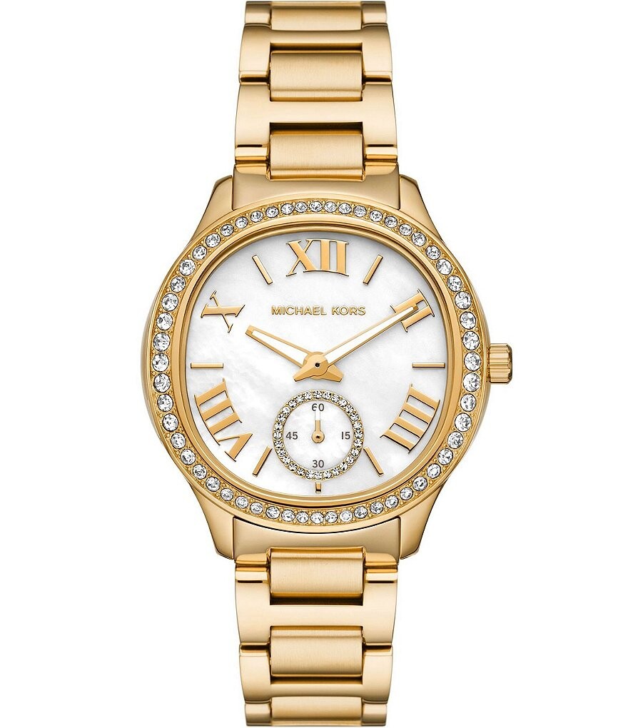 

Женские часы Michael Kors Sage Crystal с тремя стрелками и золотистым браслетом из нержавеющей стали, золотой
