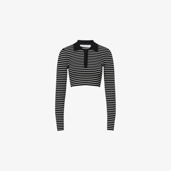 

Поло The Frankie Shop Giselle полосатое укороченное вязаное, черный