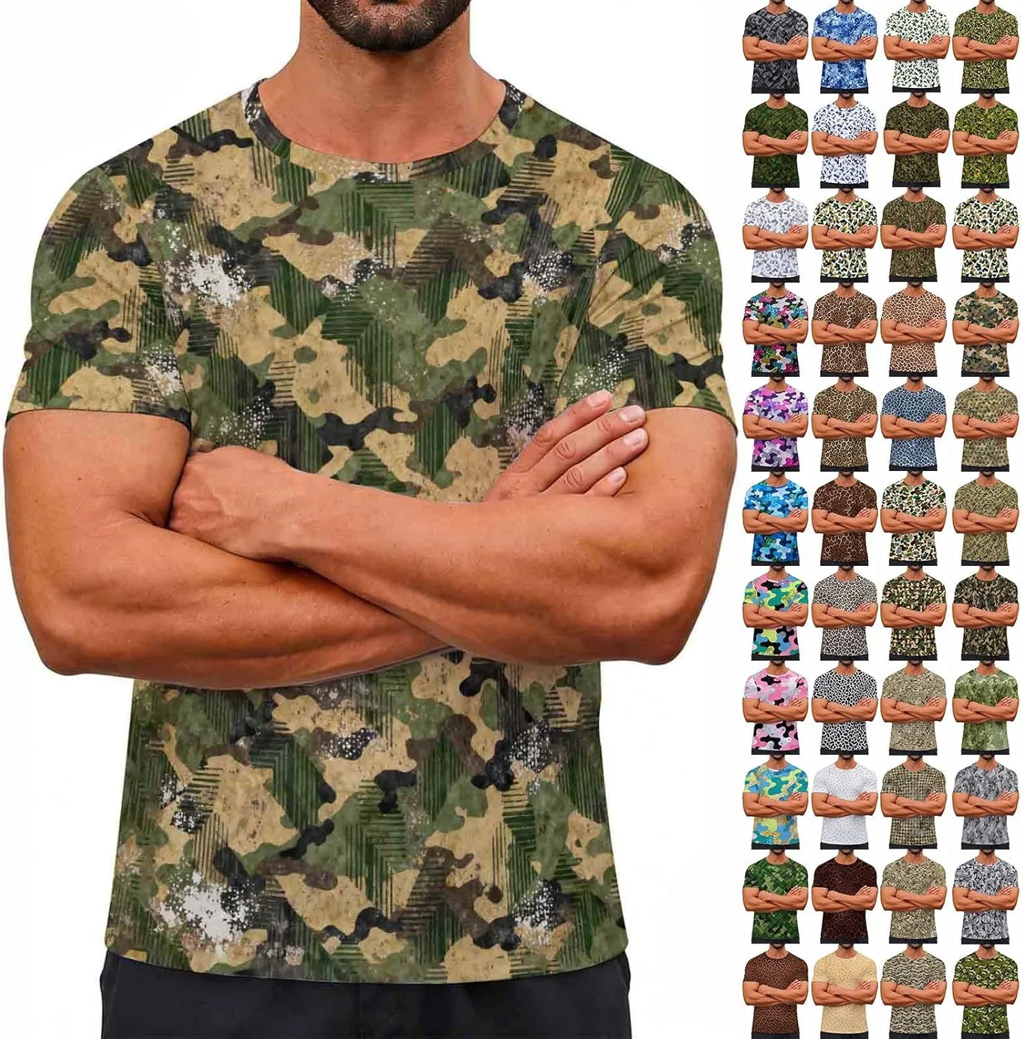 

Футболка Camo для мужчин, лето 2026, короткий рукав, Crewneck