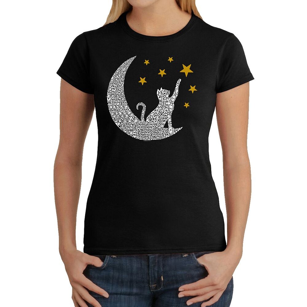 

Cat Moon - женская футболка с рисунком Word Art LA Pop Art, черный