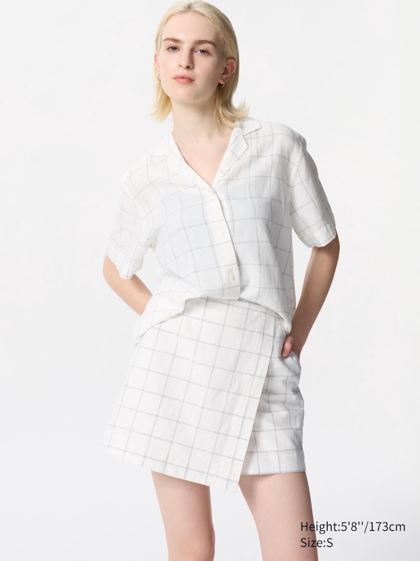 

Юбка-Шорты из льняной смеси (клетчатая ткань) Uniqlo, белый