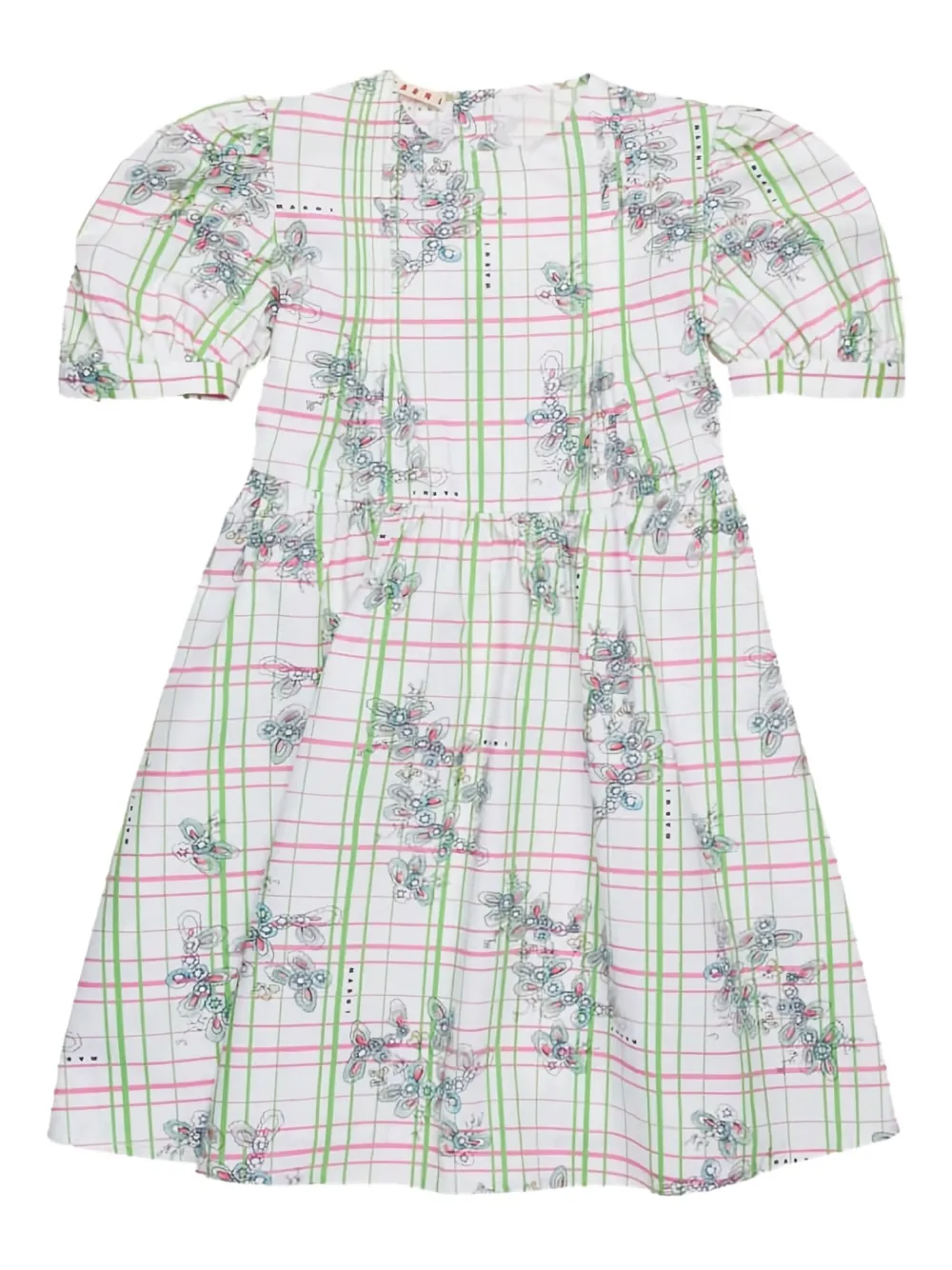 

Клетчатое платье с рукавами-буфами Marni Kids, белый