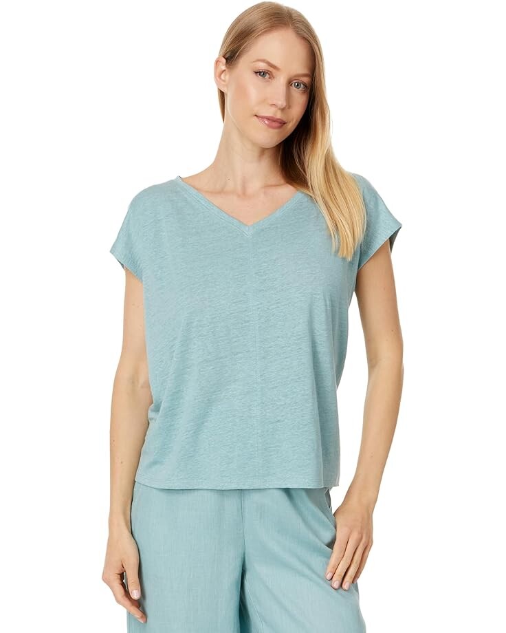 

Футболка Eileen Fisher V-Neck Square Tee, цвет Seafoam