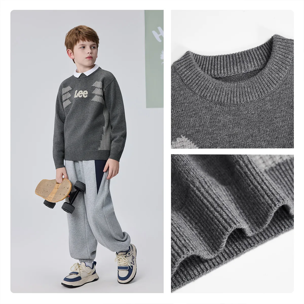 Детский свитер с круглым вырезом утолщенный Lee, Dark Heather Gray — фото 3