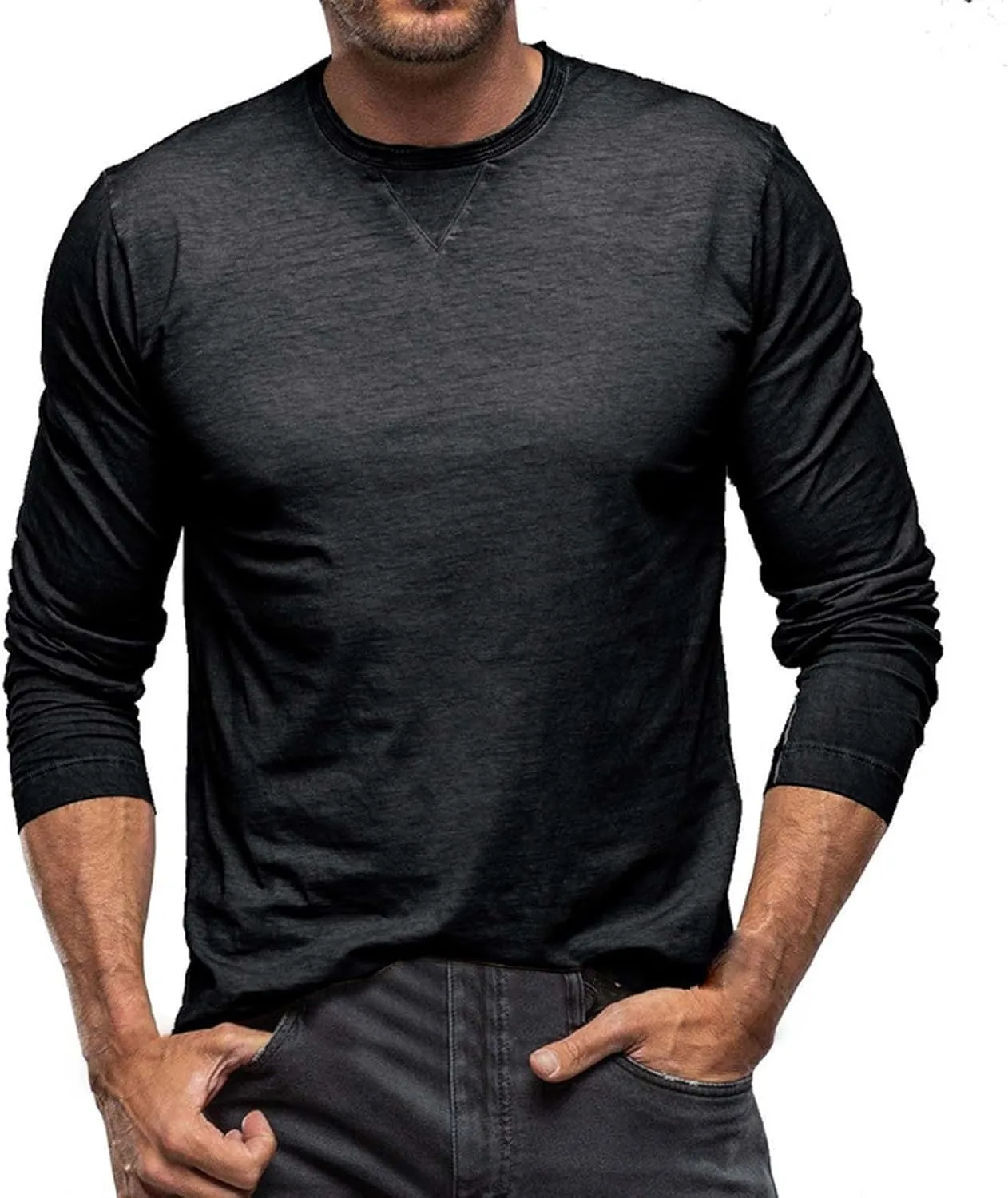 

Мужская футболка с длинным рукавом, мягкая и уютная, с круглым вырезом, свободного кроя, однотонная, для бега и тренировок