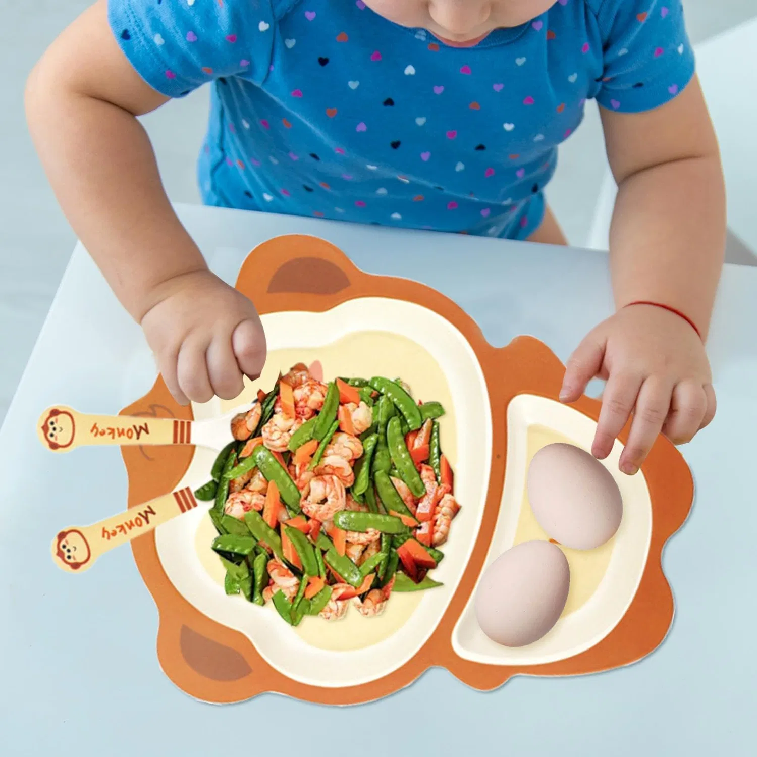 Детский набор посуды с животным дизайном из древесного волокна, обезьяна, от Rebornsun — фото 2
