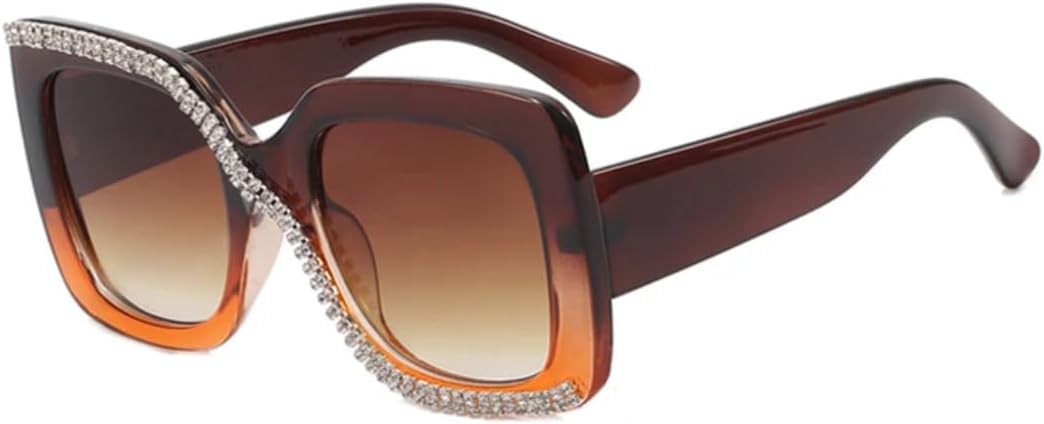 

Модные солнцезащитные очки со стразами для женщин и мужчин, в стиле ретро, ​​с увеличенной оправой, трендовые, роскошные, с защитой от УФ-излучения UV400 VVTWSSW, Brown Gradient Tea