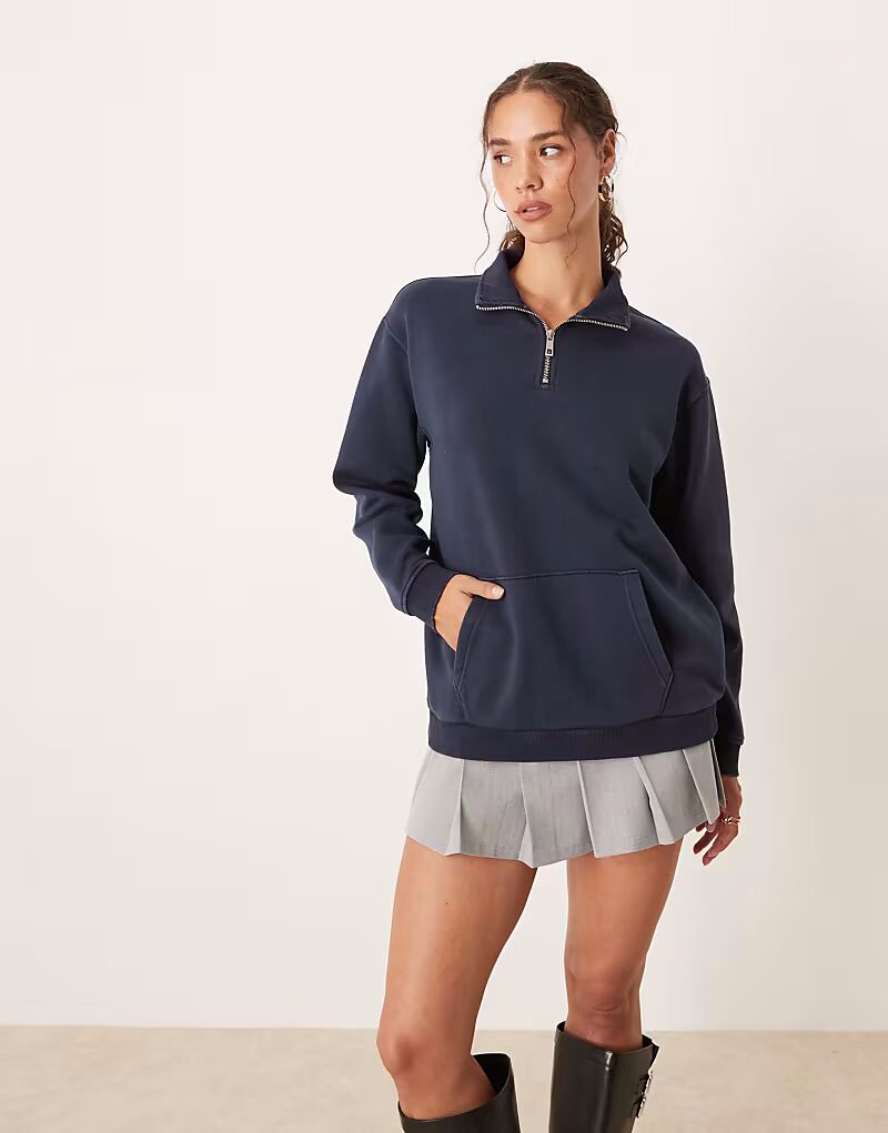 

Толстовка Quarter с воротником-стойкой и застежкой-молнией в цвете «тёмно-синяя» Brave Soul