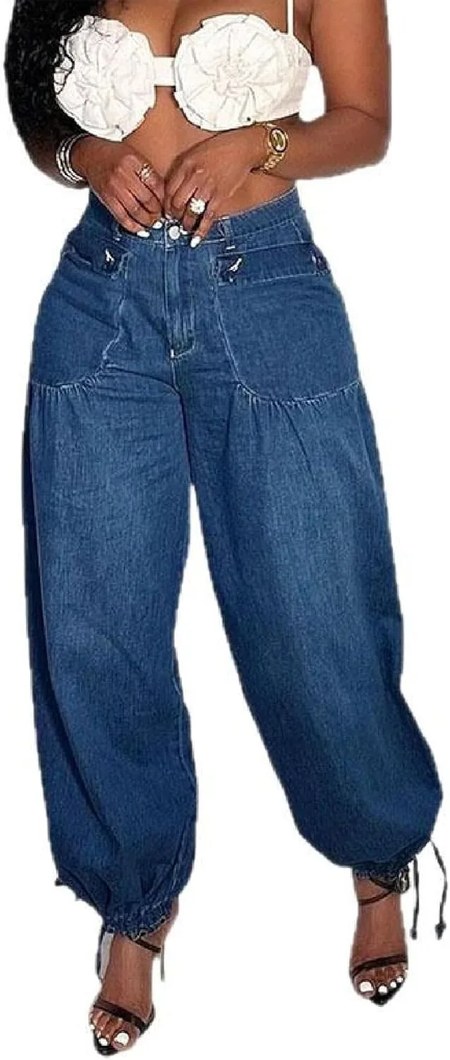 

Джинсы женские High Waisted летние Casual Baggy Loose с Drawstring Inroserm