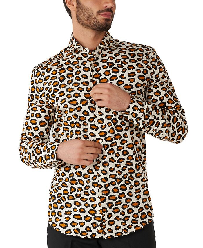 

Мужская рубашка с длинным рукавом с принтом ягуара OppoSuits, тан/бежевый