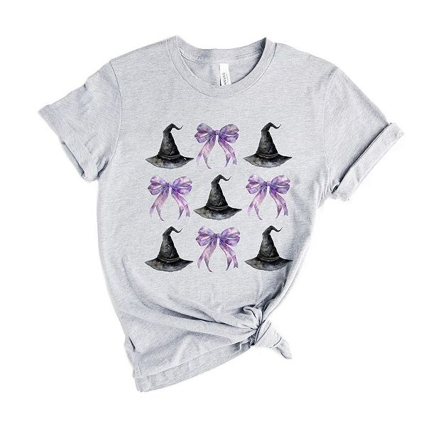 

Футболка с принтом Coquette purple bow witch hat Simply Sage Market, Heather Grey