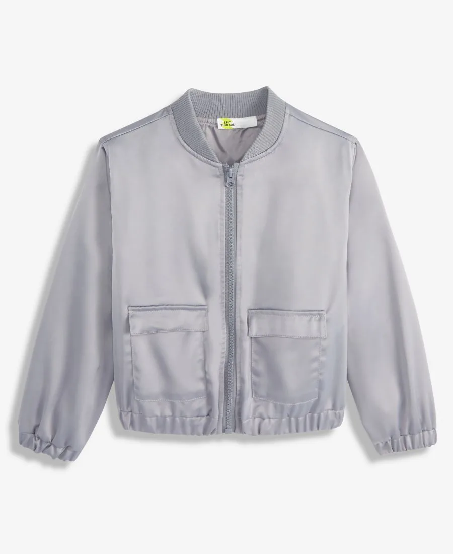 Эксклюзивная атласная куртка-бомбер Epic Threads для девочек 5-20 лет Macy's, серебро