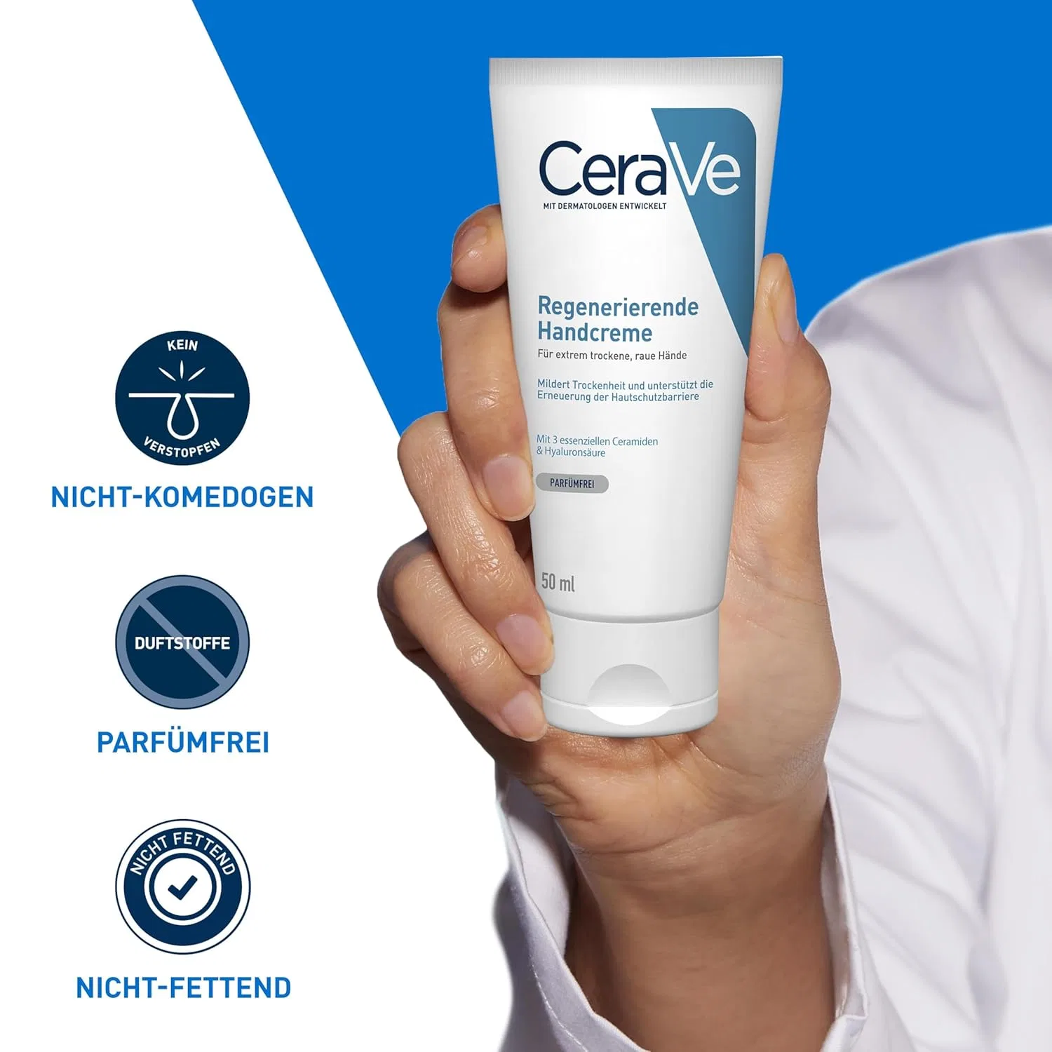 Восстанавливающий крем для рук CeraVe с гиалуроновой кислотой, 50 мл Cerave, Transparent — фото 3