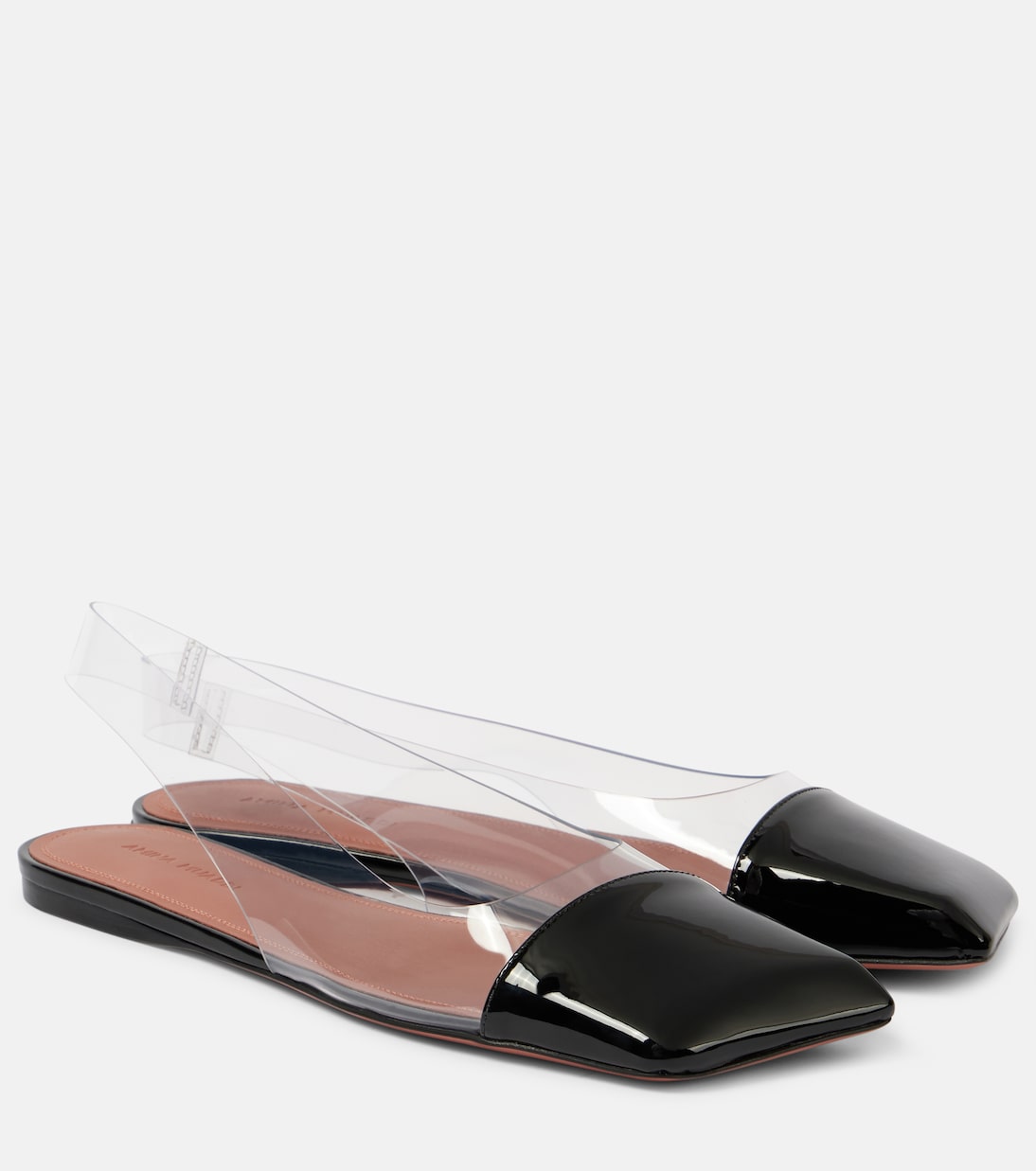 Туфли Ane Glass из ПВХ и лакированной кожи с открытой пяткой Amina Muaddi, Transparent Pvc & Black Patent