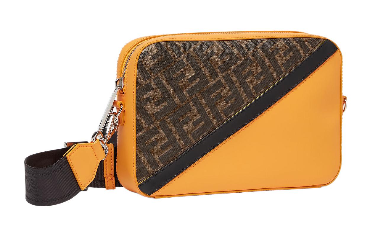 FENDI Кожаная фотосумка через плечо унисекс оранжево-коричневый — фото 2