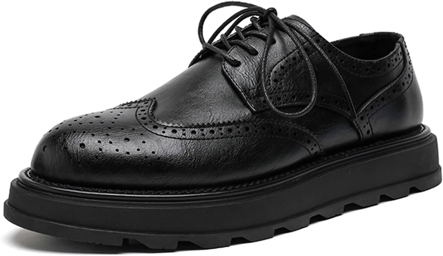 Мужские кроссовки Brogue Dress с классическим округлым носком, платформой и крыловидной отделкой, деловые оксфорды Wingtip, легкие противоскользящие повседневные деловые дерби XHOGNLS, черный