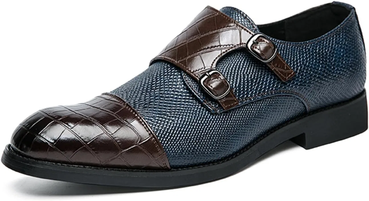 Мужские лоферы с двойной пряжкой, кожаные, Brown/Blue Abborora