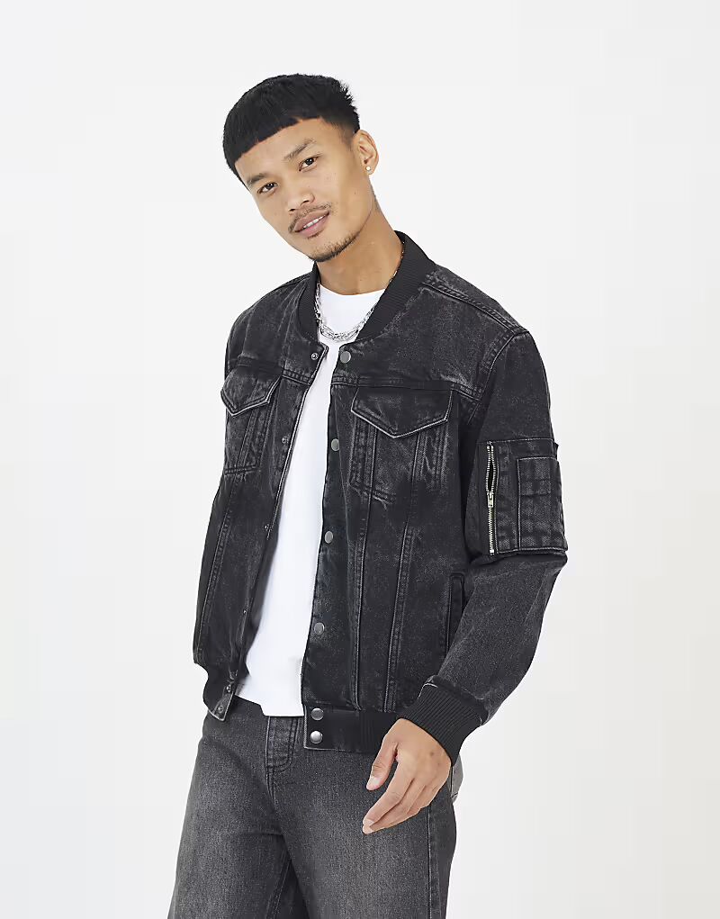 

Куртка-бомбер Washed из денима черного цвета Brave Soul