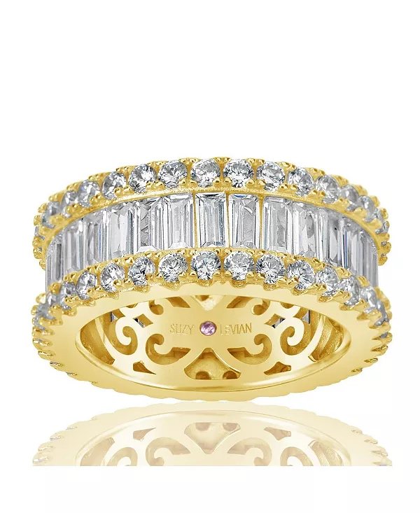 

Кольцо Suzy Levian из стерлингового серебра с белыми багетными и круглыми кубическими цирконами, широкое, с подвесками в форме вечности Suzy Levian New York, gold