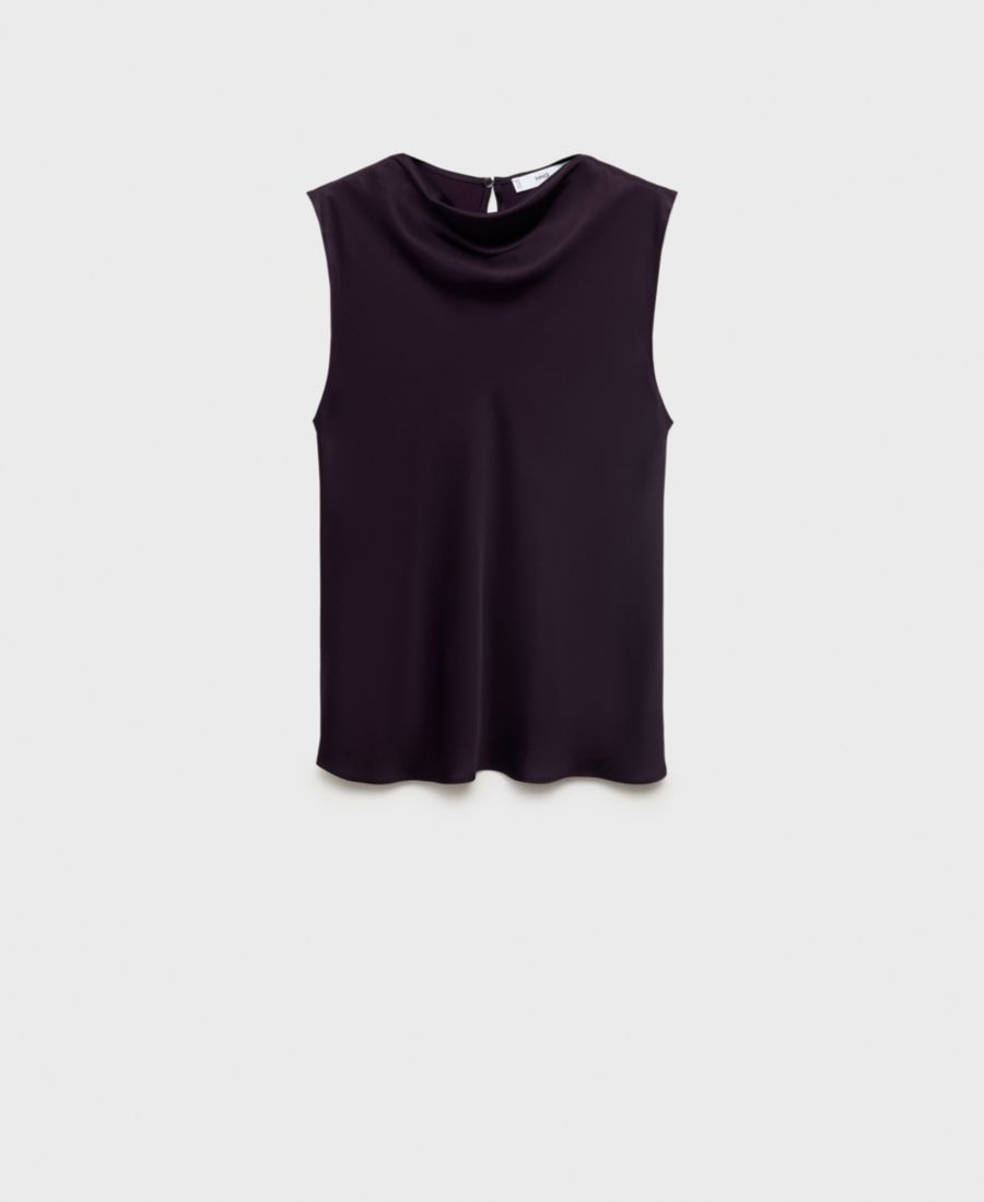 

Женская атласная блузка с драпированным воротником MANGO, Burgundy