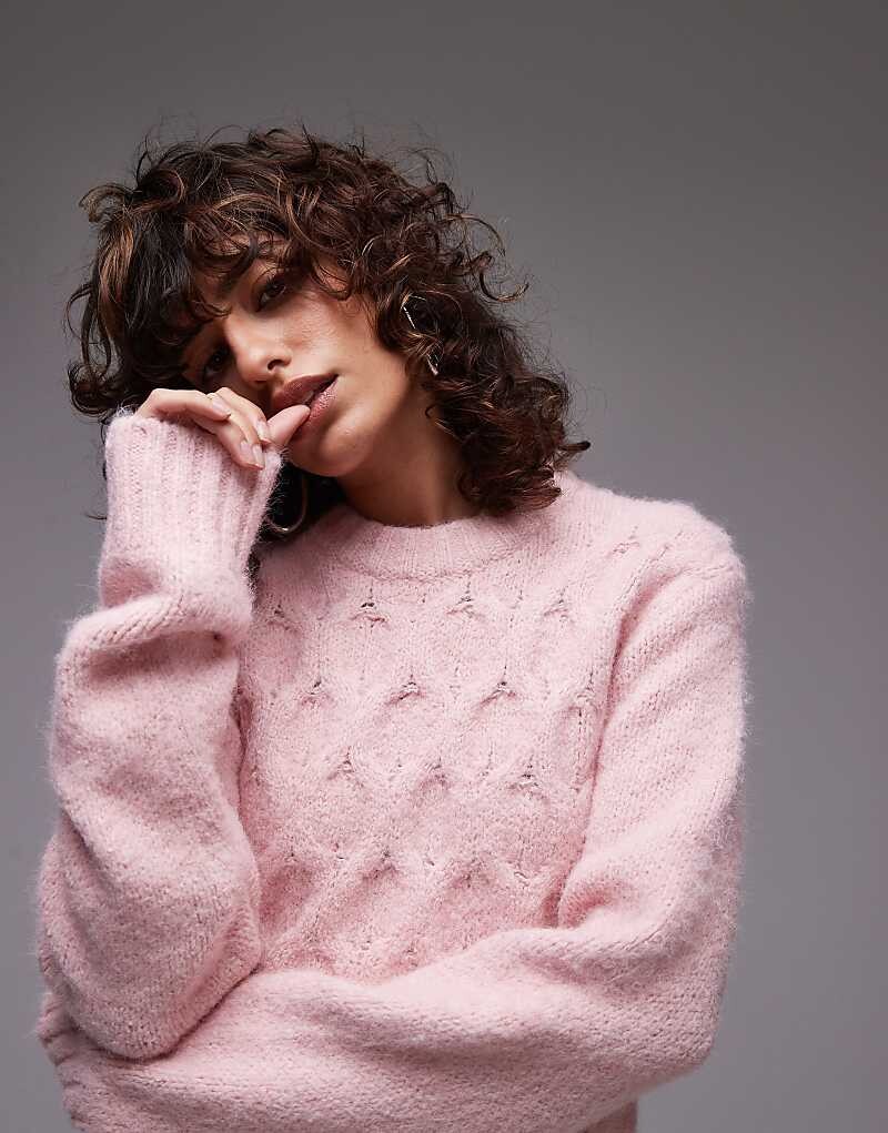 

Topshop светло-розовый свитер косой вязки