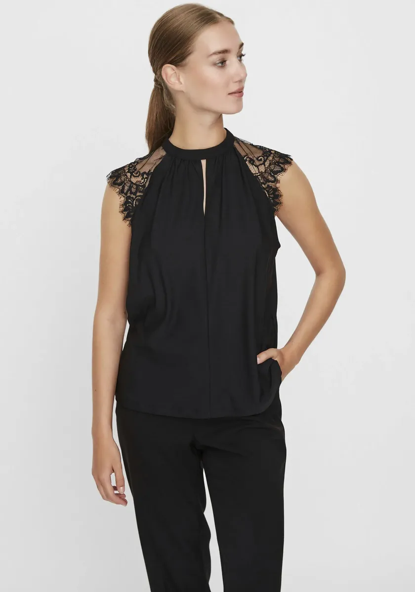 

Кружевной топ Vero Moda "VMMILLA SL LACE TEE", черный