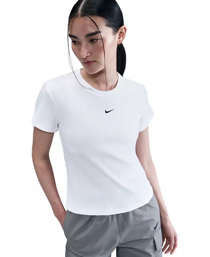 Женская спортивная футболка с коротким рукавом в рубчик Nike, белый — фото 3