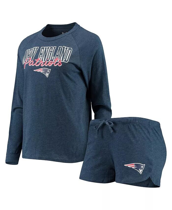 

Женский темно-синий комплект для сна New England Patriots метра с длинными рукавами и шортами реглан Concepts Sport