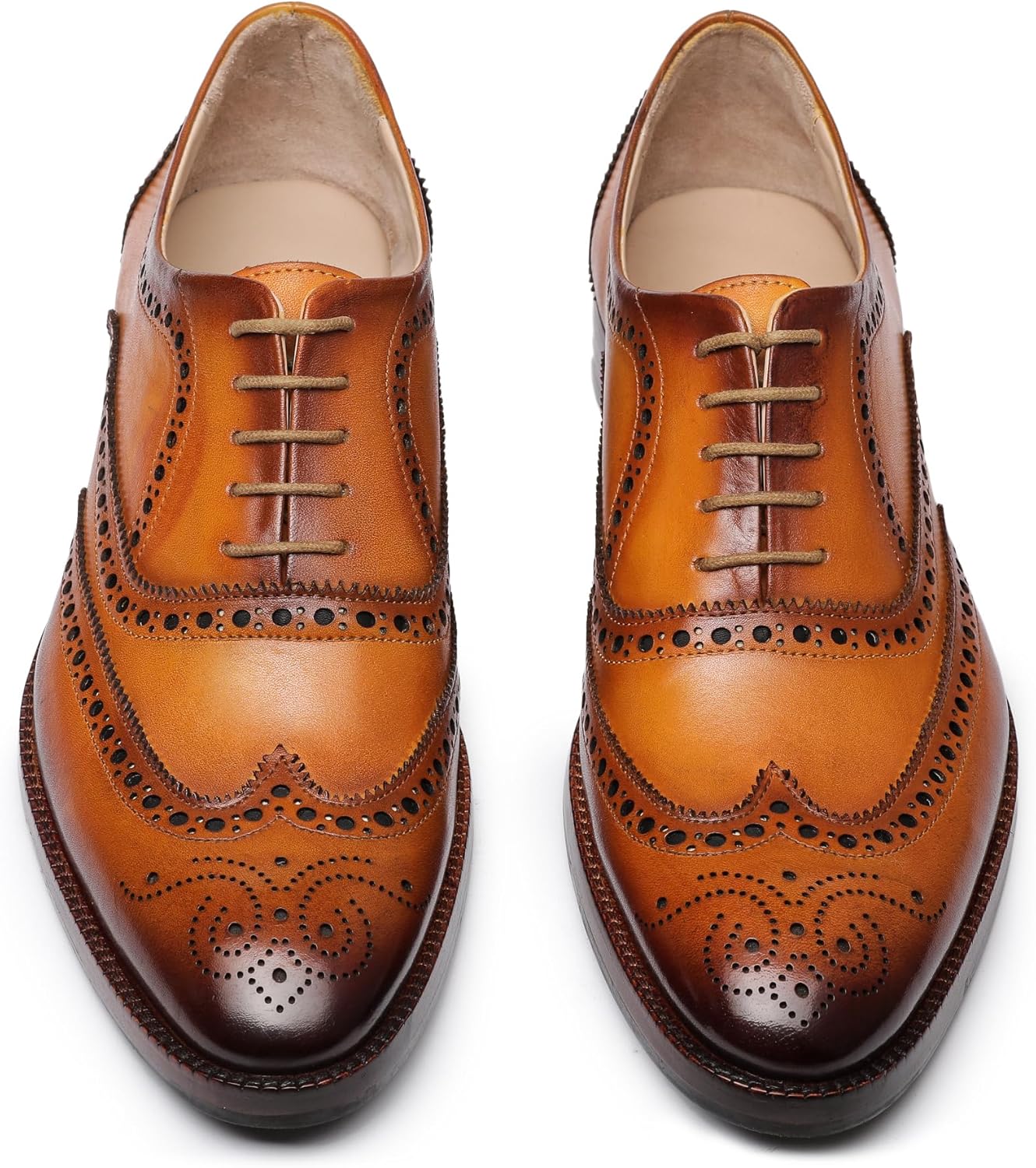 Мужские туфли оксфорды Lethato Wingtip Brogue ручной работы из натуральной кожи с шнуровкой, Tan — фото 3