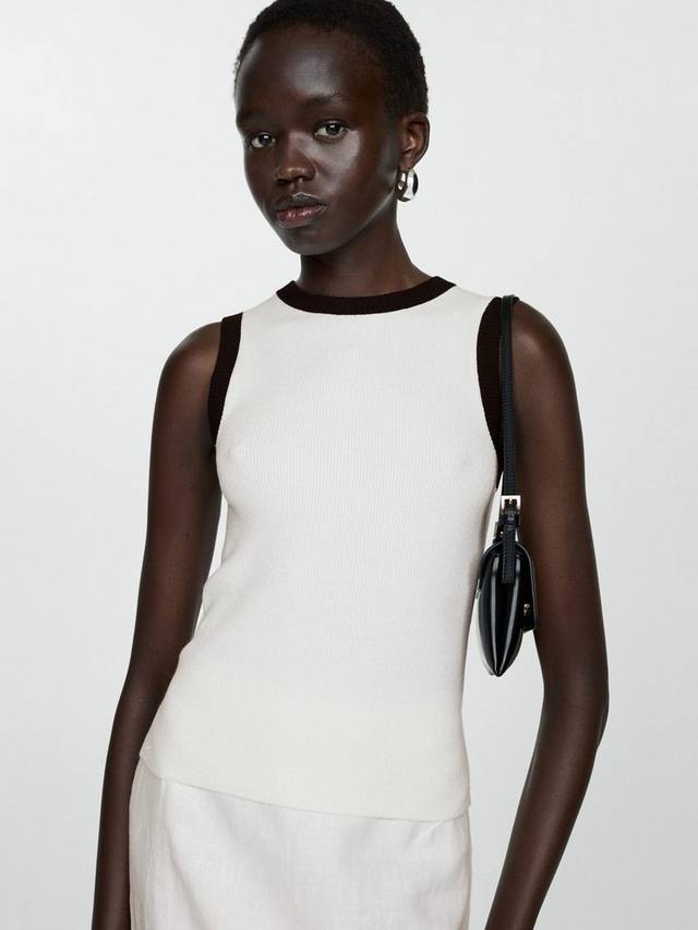 

Топ с контрастной отделкой из трикотажа Mango, Light Beige