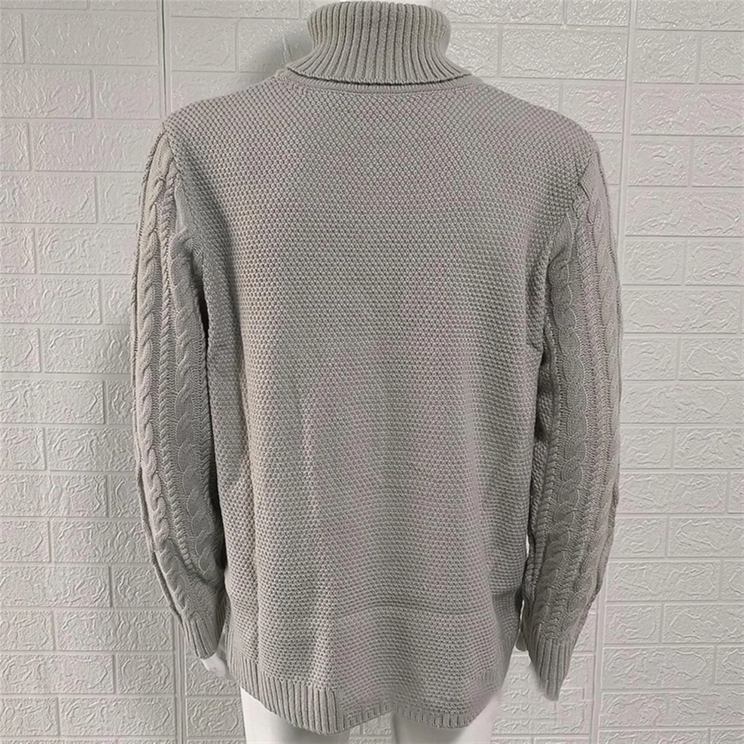 Мужской свитер с воротником-стойкой, длинный рукав, кабельная вязка, Slim Fit — фото 2