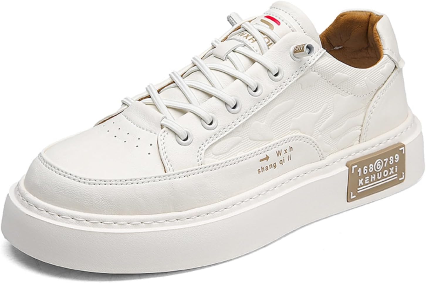 

Мужские белые кроссовки на платформе, стильные повседневные туфли с тиснением и металлической деталью, удобные и модные для повседневной носки Aokisx