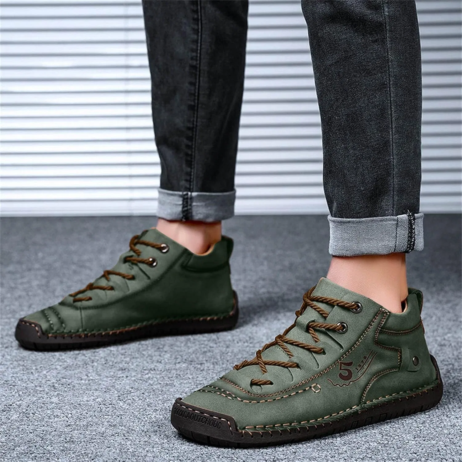 Туфли Mens Shoes Fashion Summer Autumn Mens Leather Shoes Flat Soft Bottom Comfortable Mid High Lace Up Casual Formal Shoes for Men Generic, Army Green — фото 3