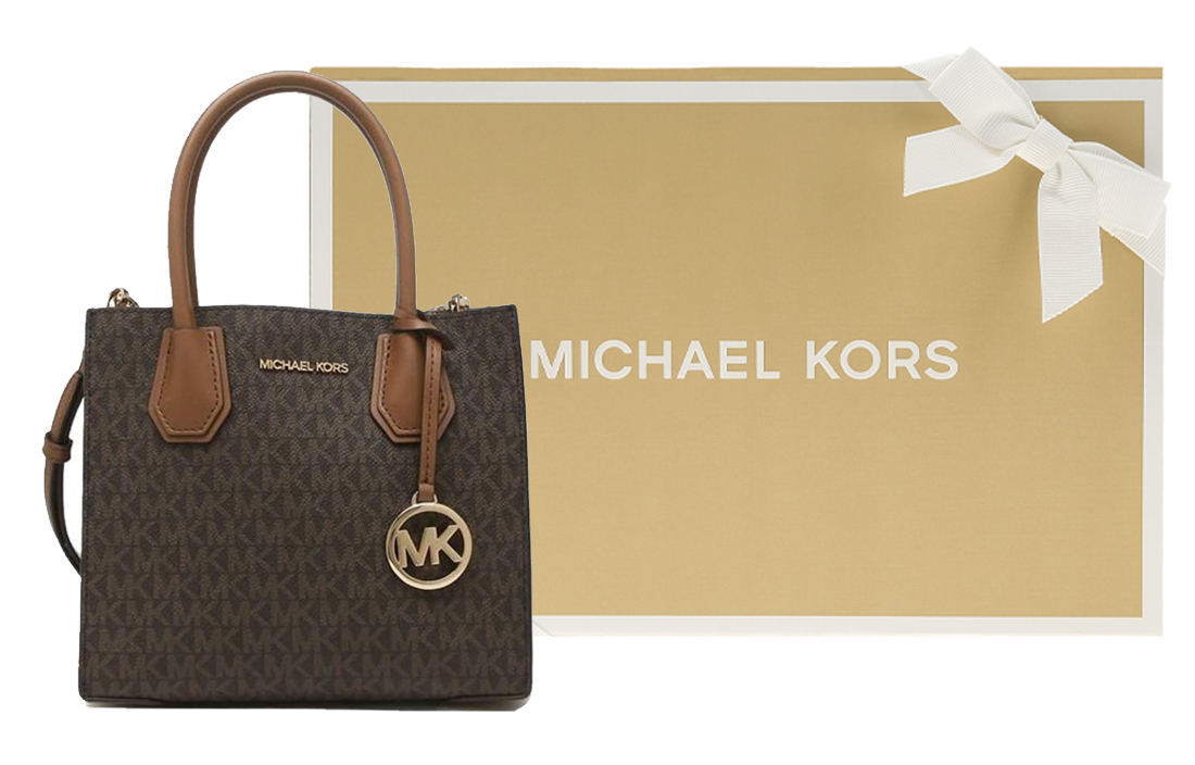 

MICHAEL KORS Сумка-баул Mercer из ПВХ-ткани с наплечным ремнем и возможностью ношения через плечо среднего размера для женщин в коричневом цвете