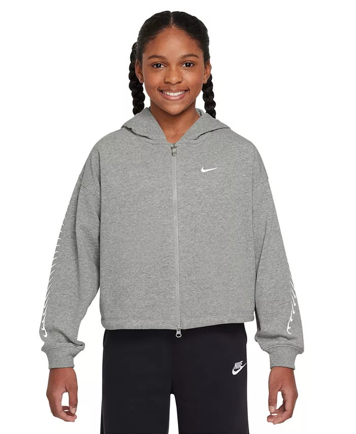 

Спортивная одежда для девочек Dri-FIT флисовая толстовка Nike, серый