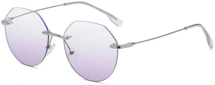 

Солнцезащитные очки без оправы 2027 года для женщин, многоугольные солнцезащитные очки без оправы, металлические линзы для мужчин с градиентом MTZJH, Silver With Purple